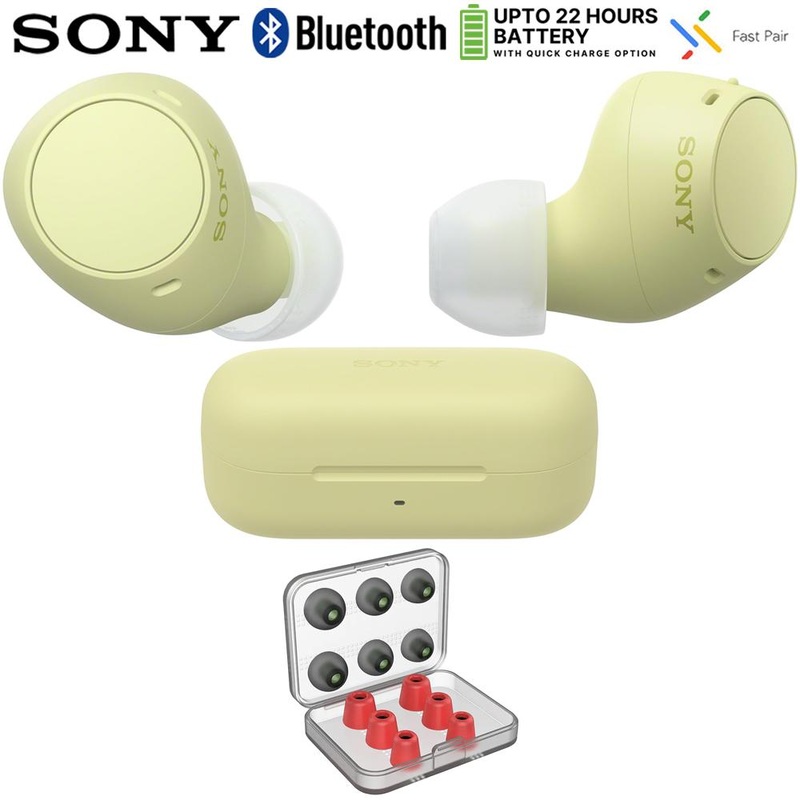 Sony WF-C510 Truly Wireless Earbuds, Yellow Bundle with Deco 6 Pairs of Earbud Tips