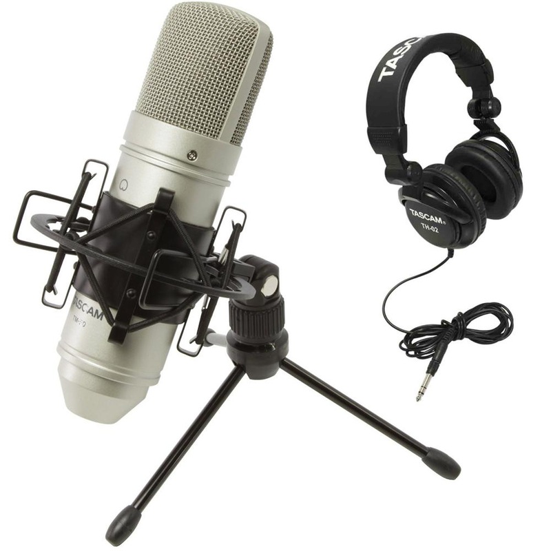 Tascam TM-80 Cardioid Condenser Microphone + Tascam TH-02 Headphones (Black)