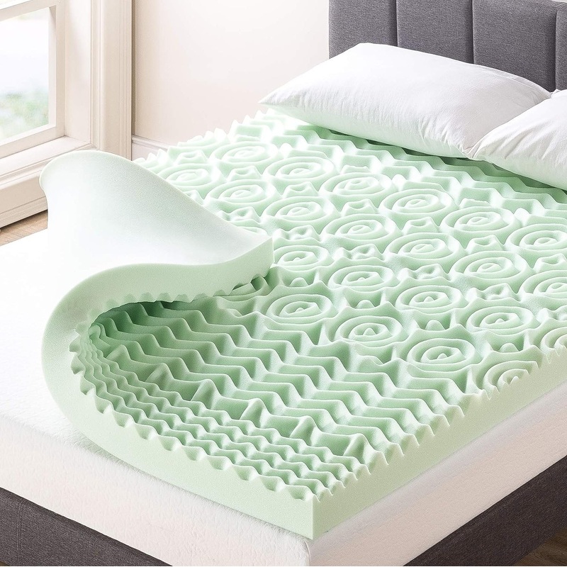 Best Price Mattress Inc. 4 Inch Egg Crate Memory Foam Mattress Topper Green Tea Infusion, Short Queen