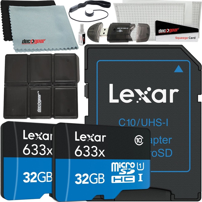 Lexar 2 Pack 633x 32GB (64GB Total) MicroSDHC UHS-I Memory Cards + SD Adapter Bundle