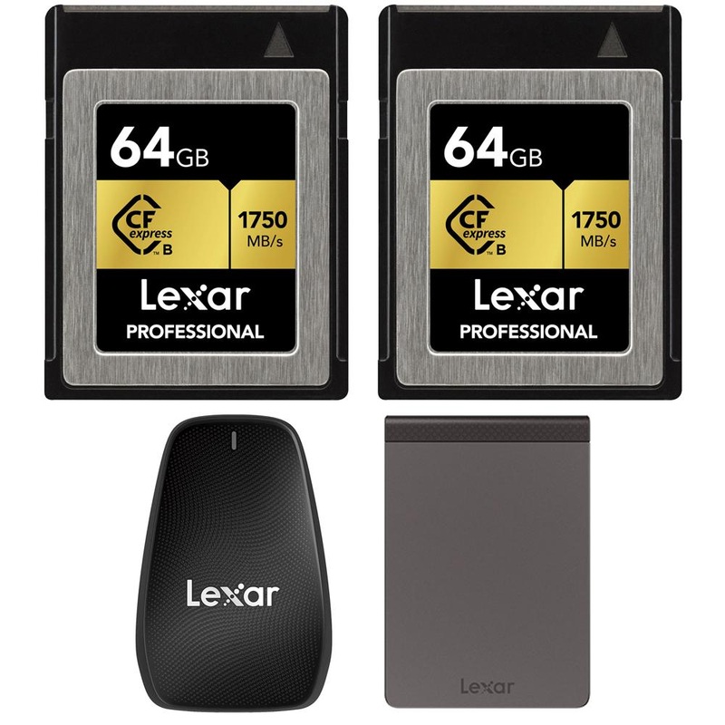 Lexar 64GB Professional CFexpress Type B Card, 2Pack + CFX Type B Reader +Portable SSD
