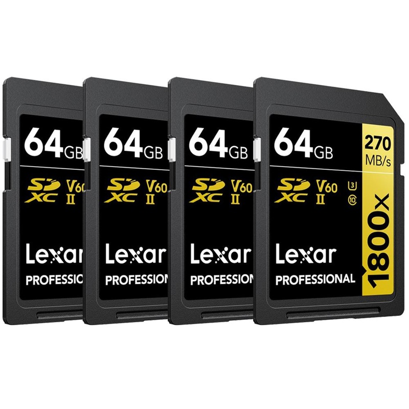 Lexar Professional 1800x SDXC UHS-II Card GOLD Series, 64GB - (4-Pack)