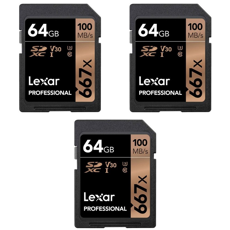 Lexar Professional 667x 64GB SDXC UHS-3 Class 10 Memory Card (3-Pack)