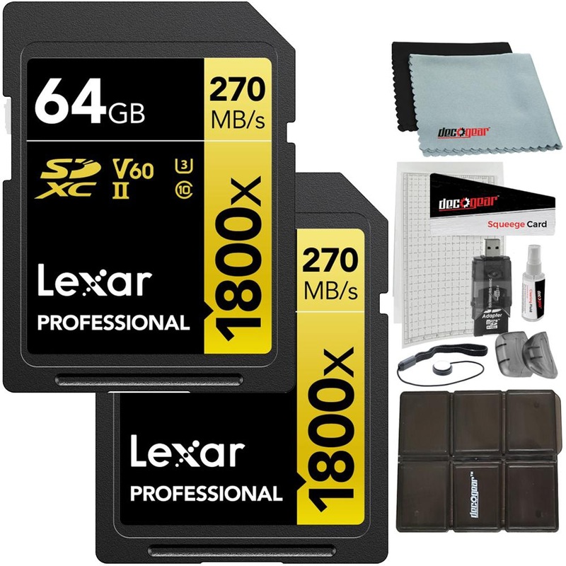 Lexar Professional SDXC UHS-II Card GOLD Series 64GB 2 Pack + Accessory Bundle