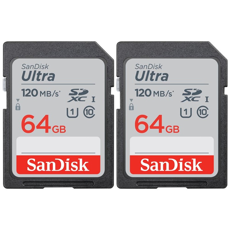 Sandisk Ultra SDXC Memory Card, 64GB, Class 10/UHS-I, 120MB/S 2 Pack