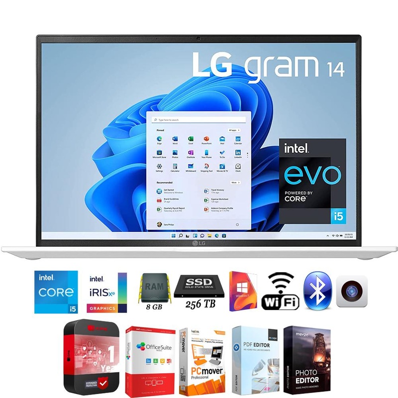LG gram 14" Laptop with Intel i5-1135G7, 8GB/256GB SSD (14Z90P) + Protection Pack