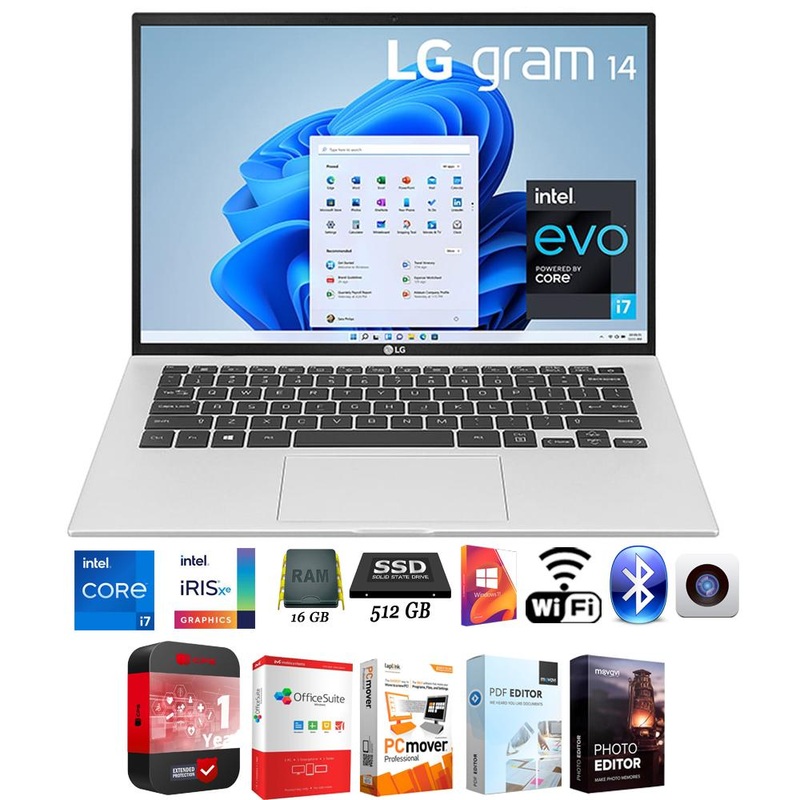 LG gram 14Z90P 14" Ultra-Lightweight Laptop Intel Evo i7 11th Gen + Protection Pack