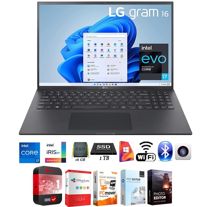 LG gram 16" Laptop, Intel Evo i7-1165G7, Iris Xe, 16GB/ 1TB SSD + Protection Pack