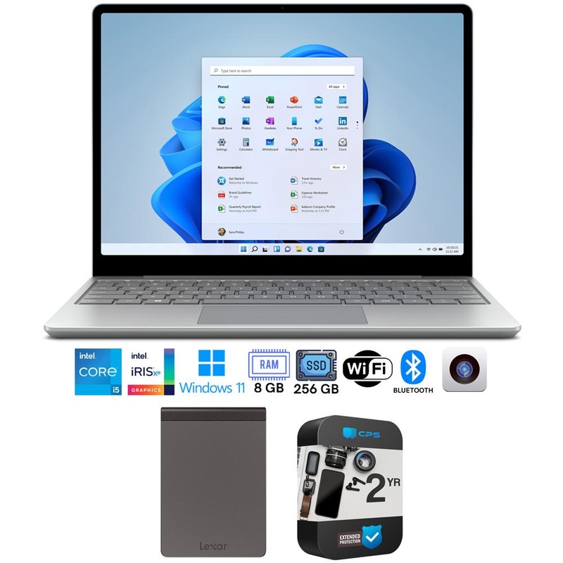 Microsoft Surface Go 2 12.4" Intel i5 8GB/256GB Laptop, Platinum + Lexar 512GB SSD Bundle