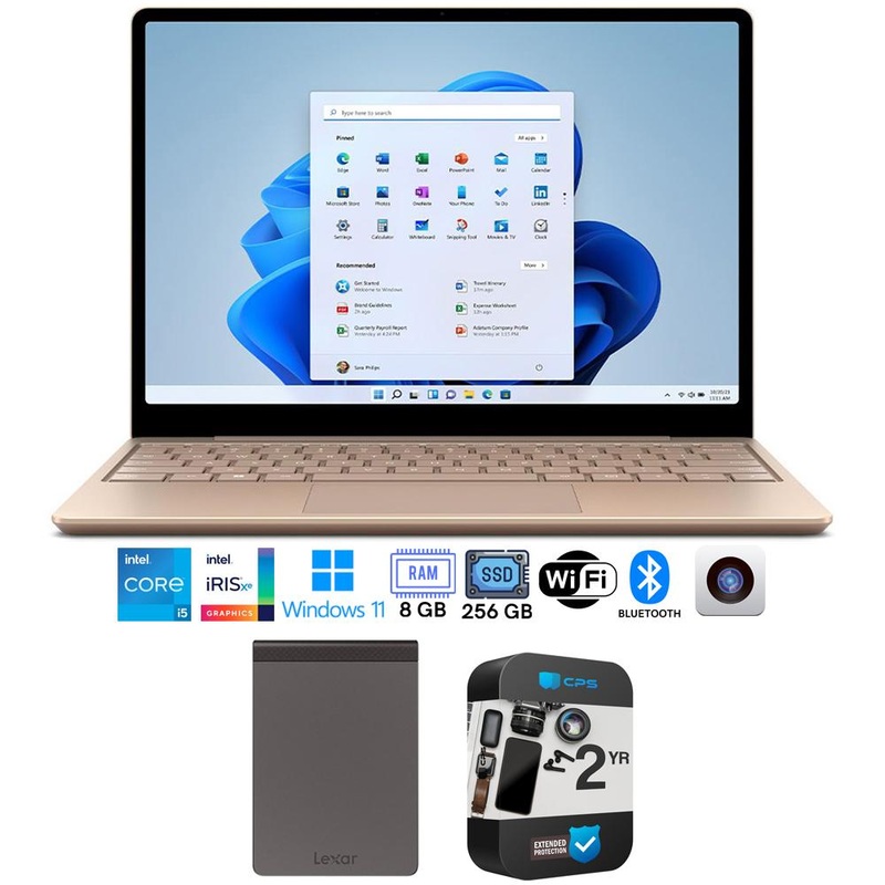 Microsoft Surface Go 2 12.4" Intel i5 8GB/256GB Laptop, Sandstone + Lexar 512GB SSD Bundle