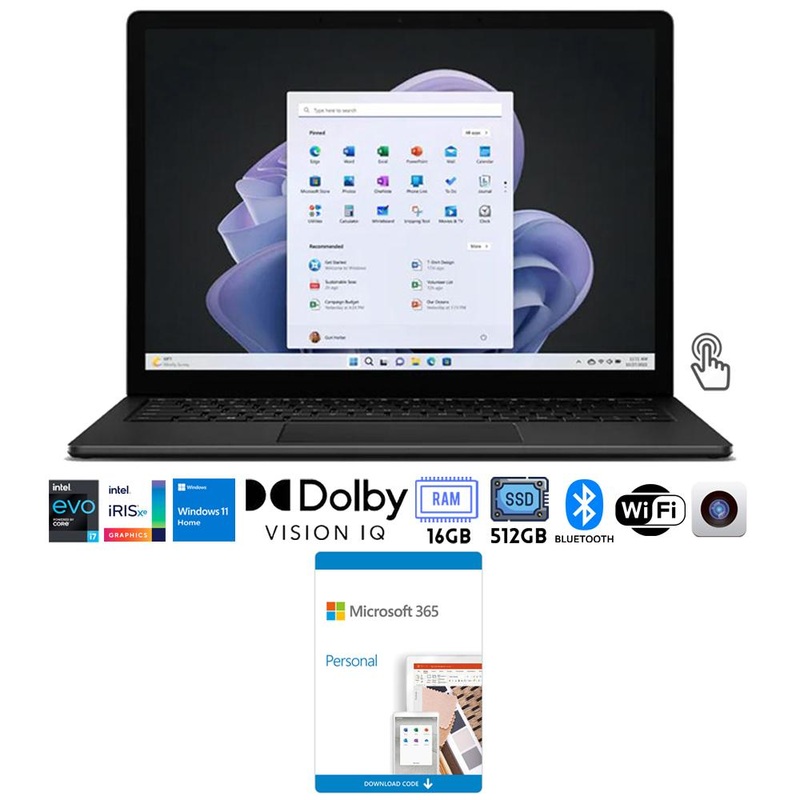 Microsoft Surface Laptop 5 15" Intel i7, 16GB/512GB Touch, Black w/ MS 365 Personal