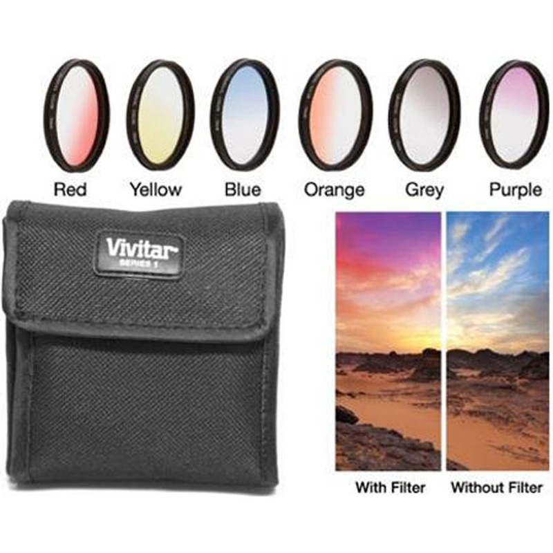 Vivitar 49mm Graduated Color Multicoated Six Piece Filter Set with Fold-Up Filter Case