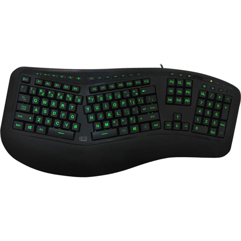 Adesso Tru Form 150 3 Color Illuminated Ergonomic Keyboard - AKB-150EB