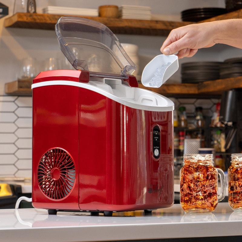 Deco Chef 33LB Nugget Ice Maker, 1-Press Auto Operation, Self-Cleaning, Red Stainless