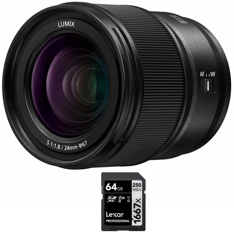 Panasonic LUMIX S 24mm F1.8 L-Mount Interchangeable Lens For Cameras + 64GB Card
