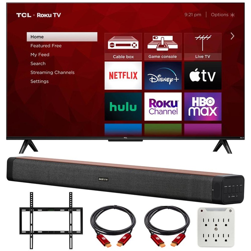 TCL 43" Class 4-Series 4K UHD HDR Smart Roku TV w/ Deco Home 60W Soundbar Bundle