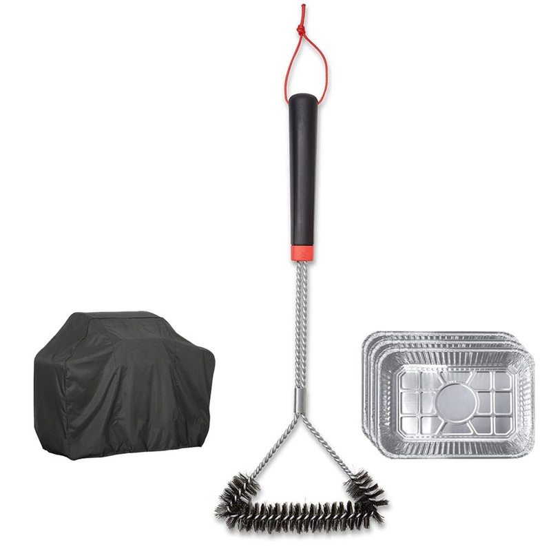 Weber 18-inch Three-Sided Grill Brush with Grill Cover & Drip Pans set of 3