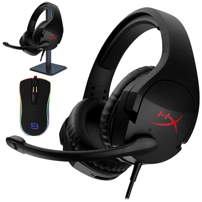HyperX Cloud Stinger Gaming Headset, Black/Red w/ Headphone Stand + Gaming Mouse
