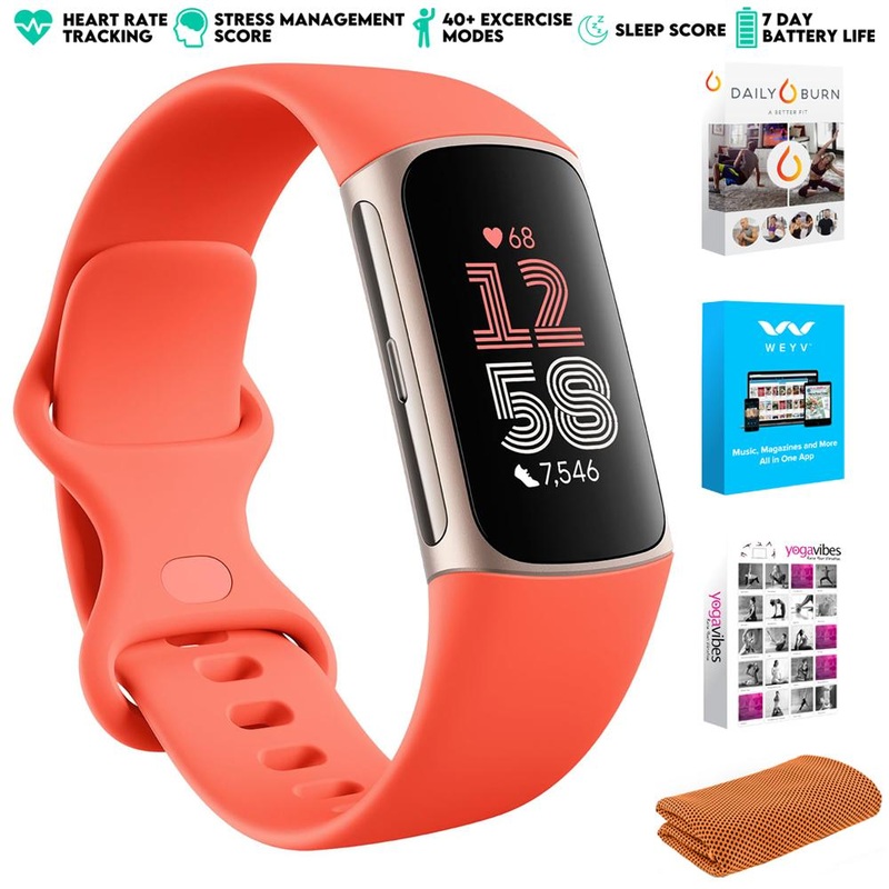 Fitbit Charge 6 Advanced Fitness & Health Tracker, Coral w/ Fitness Bundle