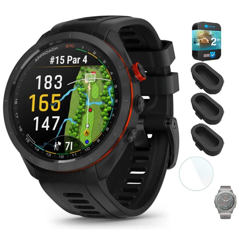 Garmin Approach S70 42 mm GPS Golf Watch Black Band with 2 Year Warranty Bundle