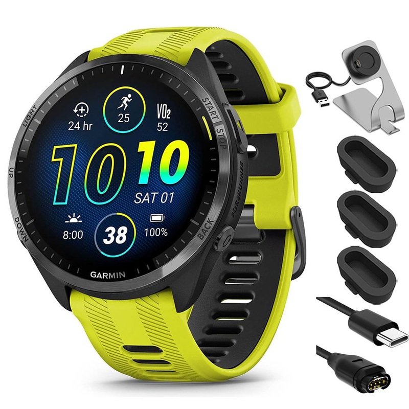 Garmin Forerunner 965 Running Smartwatch Amp Yellow and Black + Charging Bundle