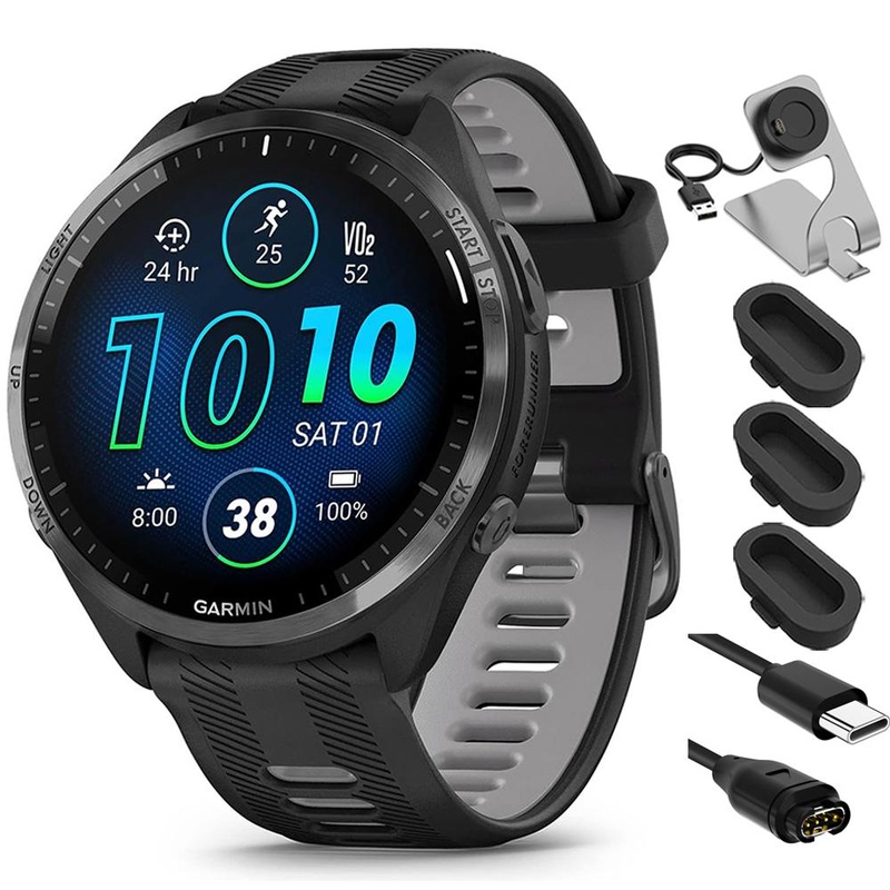 Garmin Forerunner 965 Running Smartwatch Black and Powder Gray + Charging Bundle