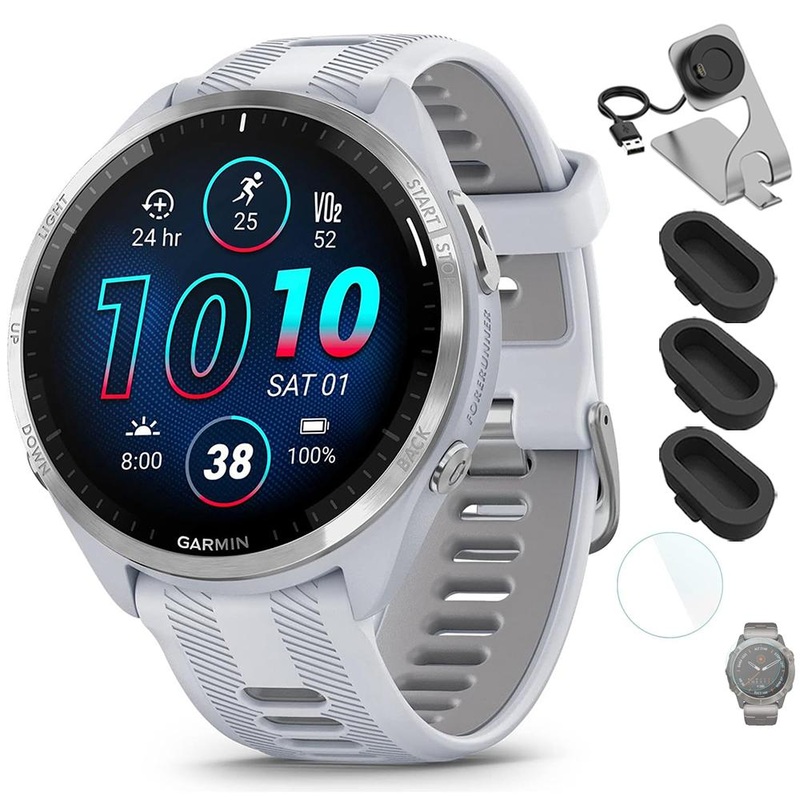Garmin Forerunner 965 Smartwatch Whitestone and Gray with Charging Dock Bundle