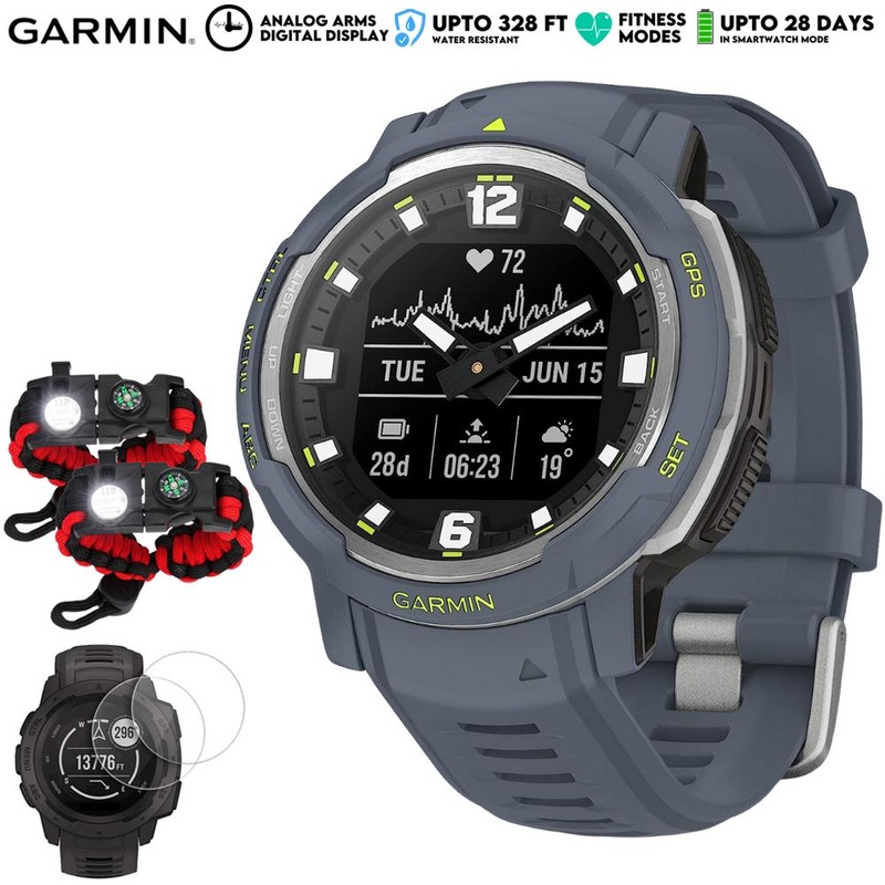Garmin Instinct Crossover Analog/Digital Smartwatch, Blue Granite w/ Accessories Kit