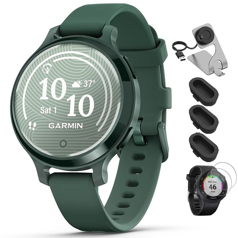 Garmin Lily 2 Active Smartwatch Green with Green Band + Charging Dock Bundle