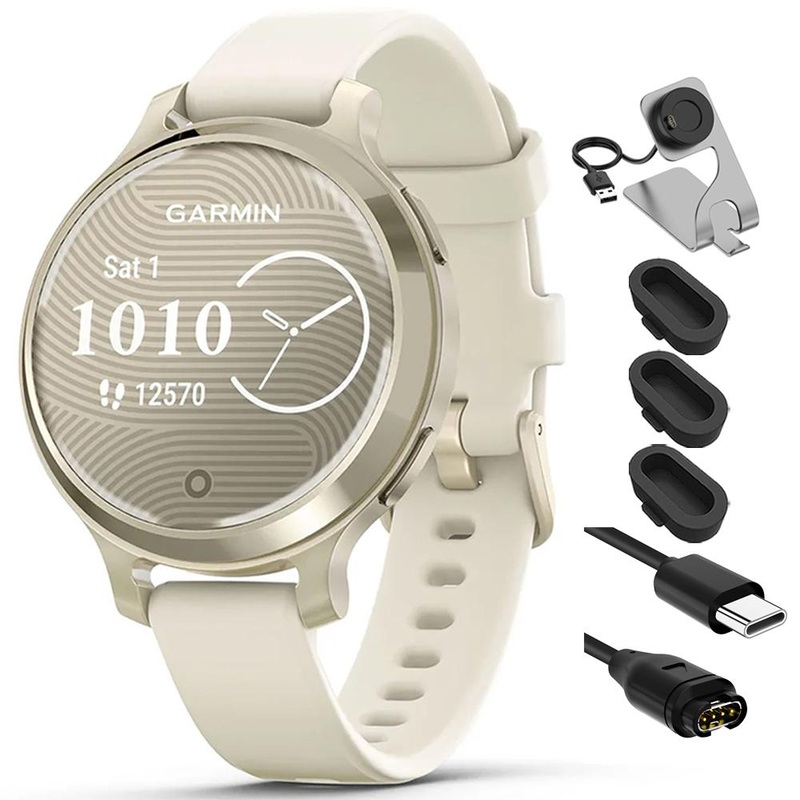 Garmin Lily 2 Active Smartwatch Lunar Gold w/ Bone Silicone Band+Charging Bundle