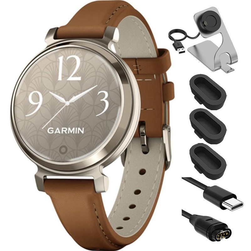 Garmin Lily 2 Classic Cream Gold with Tan Band Smartwatch + Charging Dock Bundle