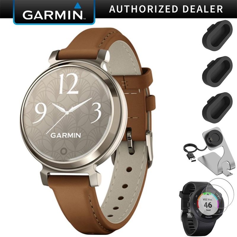 Garmin Lily 2 Classic Smartwatch Cream w/ Tan Band + Charging Dock + Dust Cover Bundle
