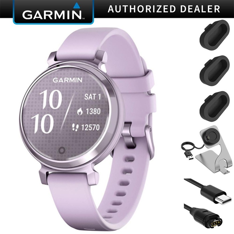 Garmin Lily 2 Smartwatch Metallic w/ Lilac Band + Charging Dock + Dust Cover Bundle