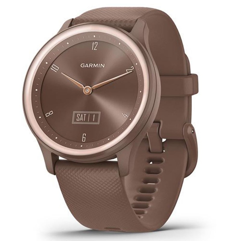 Garmin vivomove Sport Smart Hybrid Watch Cocoa Case w/ Silicone Band Peach Gold Accents