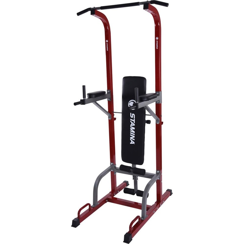 Stamina Full Body Power Tower with Upholstered Bench and Weight Bar Rack - 50-1735