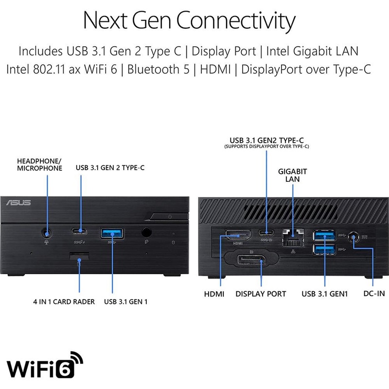 ASUS Mini PC System with Intel Core i7-10710U - PN62S-B7465ZD