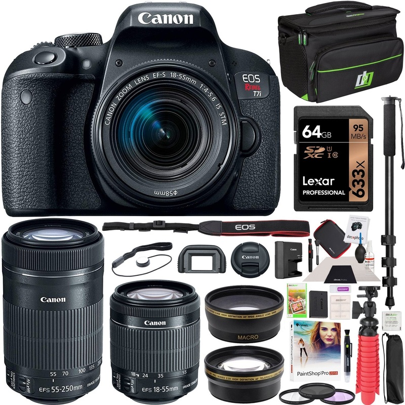 Canon EOS Rebel T7i DSLR Camera with 18-55mm + 55-250mm IS STM 2 Lens Kit Pro Bundle