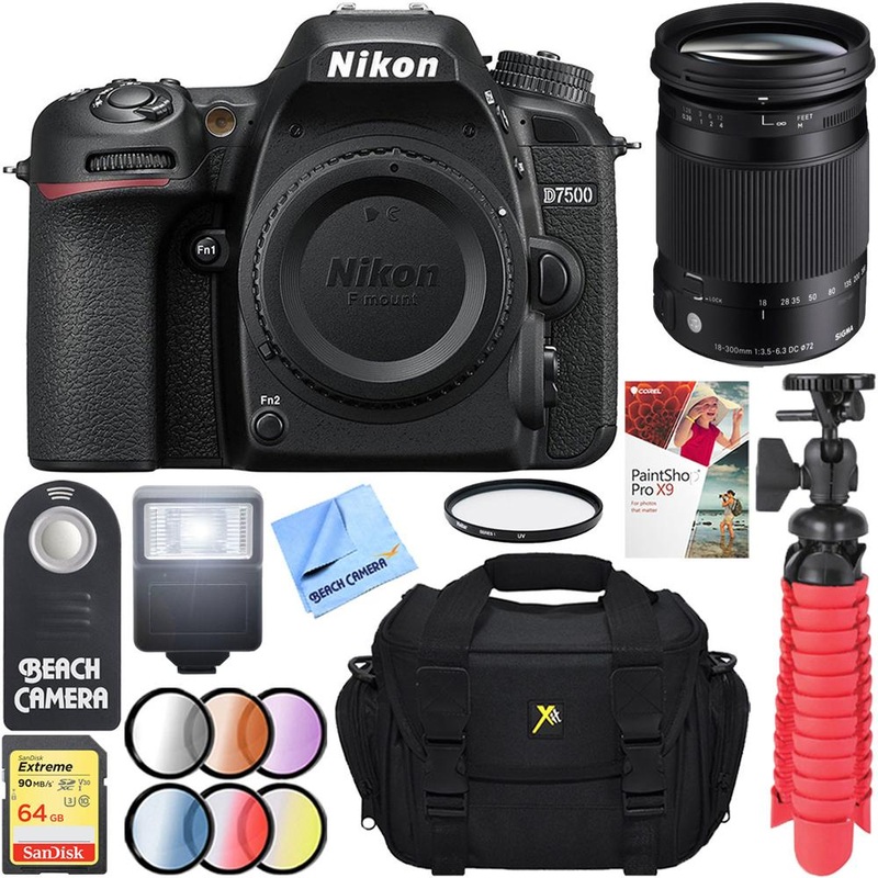 Nikon D7500 20.9MP Digital SLR Camera with Sigma 18-300mm Macro Lens Accessory Bundle