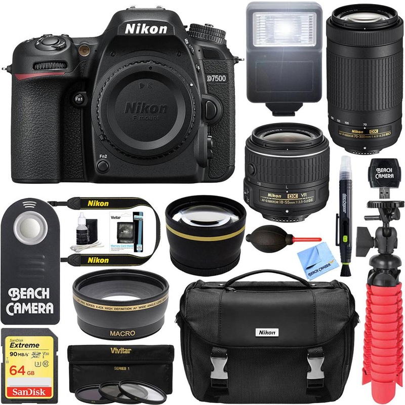 Nikon D7500 20.9MP DSLR Camera w/ 18-55 VR, 70-300 AF-P VR Lens Deluxe Accessory Kit