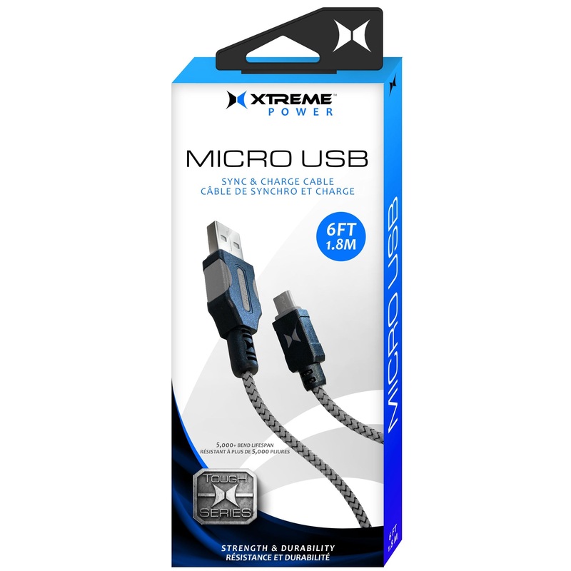 Xtreme 6FT Braided Micro USB Sync & Charge Cable (Black & Gray) XAS8-1013-BLY
