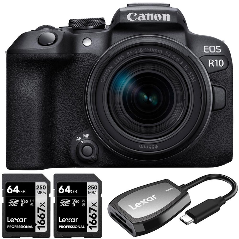 Canon EOS R10 Mirrorless Camera w/ RF-S 18-150mm Lens + 2x 64GB Card + Card Reader