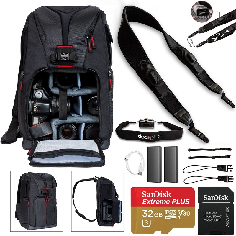 Deco Photo Power Strap w/ Camera Battery Charger Universal for Sony Nikon Canon + Backpack