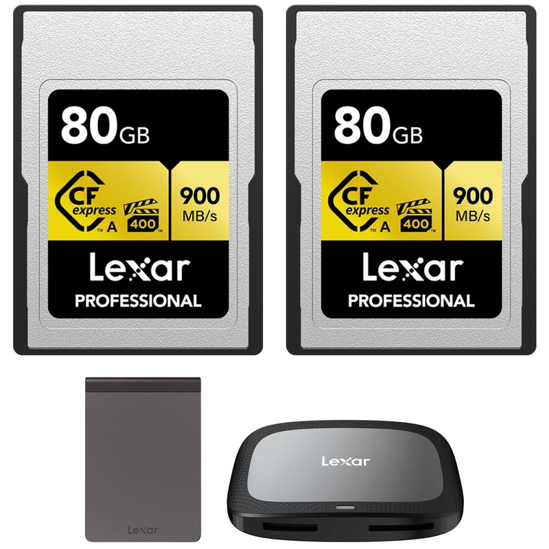 Lexar CFexpress Type A Pro Gold 80GB Memory Card 2-Pack w/ Reader & Portable SSD Drive