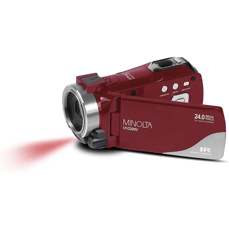 Minolta MN220NV 1080p HD 24 MP Night Vision Digital Camcorder with WiFi (Red)