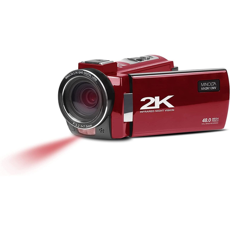 Minolta MN2K10NV 2.7K Ultra HD 48 MP Night Vision Camcorder (Red)