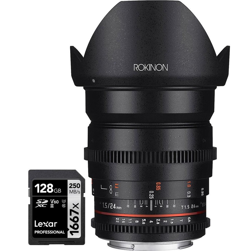 Rokinon Cine DS 135mm T2.2 ED UMC Telephoto Cine Lens for Canon EF + 128 GB Card