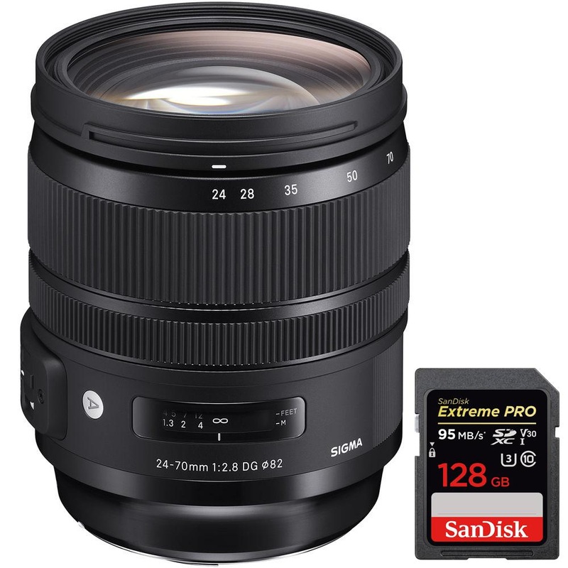 Sigma 24-70mm F2.8 DG OS HSM Art Lens for Canon Mount + SDXC 128GB Memory Card