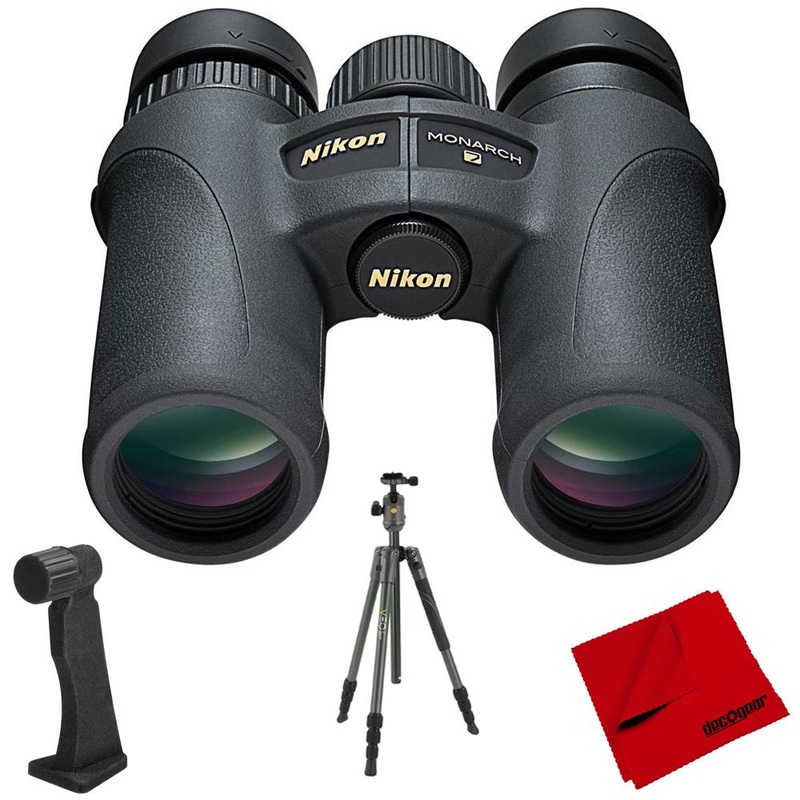 Nikon Monarch 7 8x42 Water/Fog Proof Binoculars + Aluminum Travel Tripod Bundle