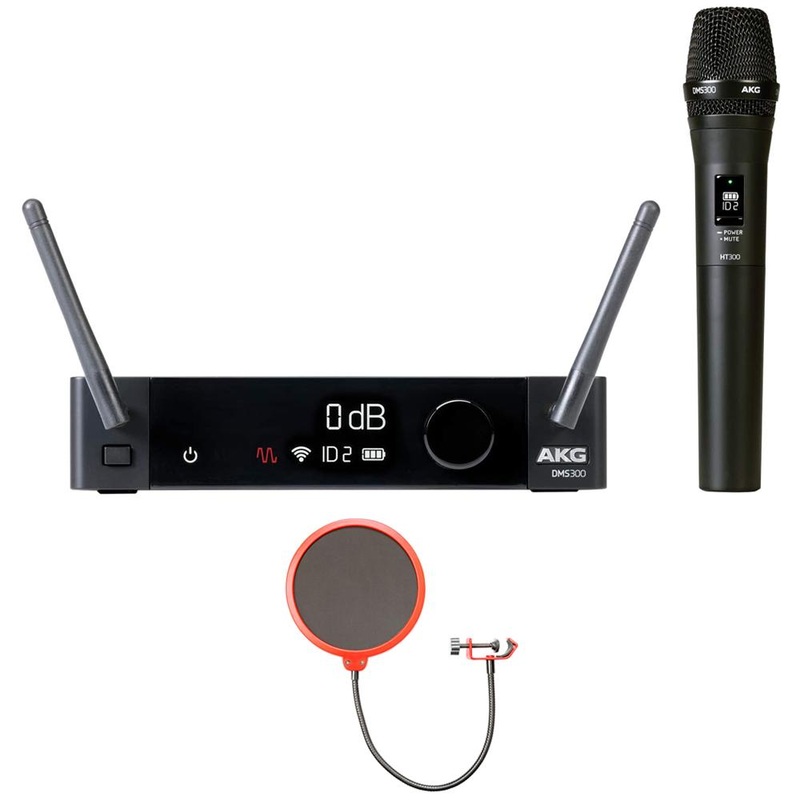 AKG Pro Audio DMS300 Digital Wireless Microphone System, Vocal Set w/ Pop Filter Kit
