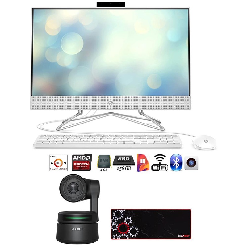 Hewlett Packard 22" All-in-One PC Computer w/ Athlon 3050U, 4GB/256GB w/ AI Webcam Bundle